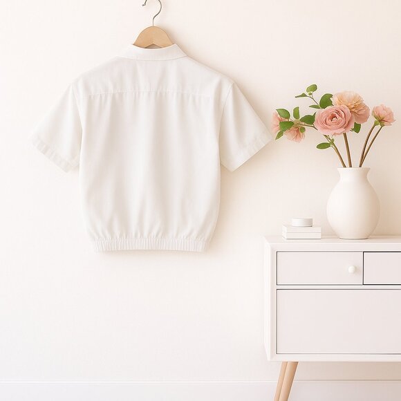 Haband White Short Sleeve Zip Front Shirt Men’s M Classic Guayabera Style Pocket - Picture 2 of 13